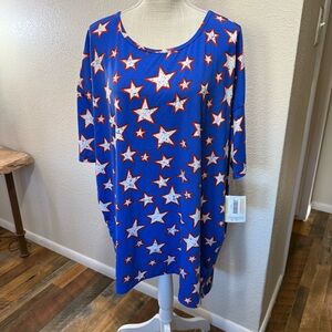LuLaRoe - Irma - Blue Star Patterned Top - Size Large - NWT